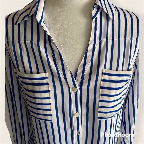 Express royal blue & white striped casual blouse - Picture 3 of 8